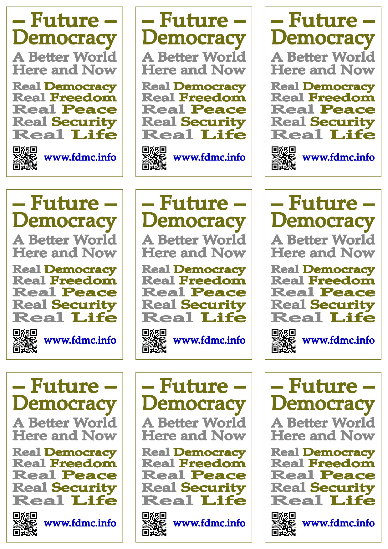 9 QR-code flyers for Future Democracy